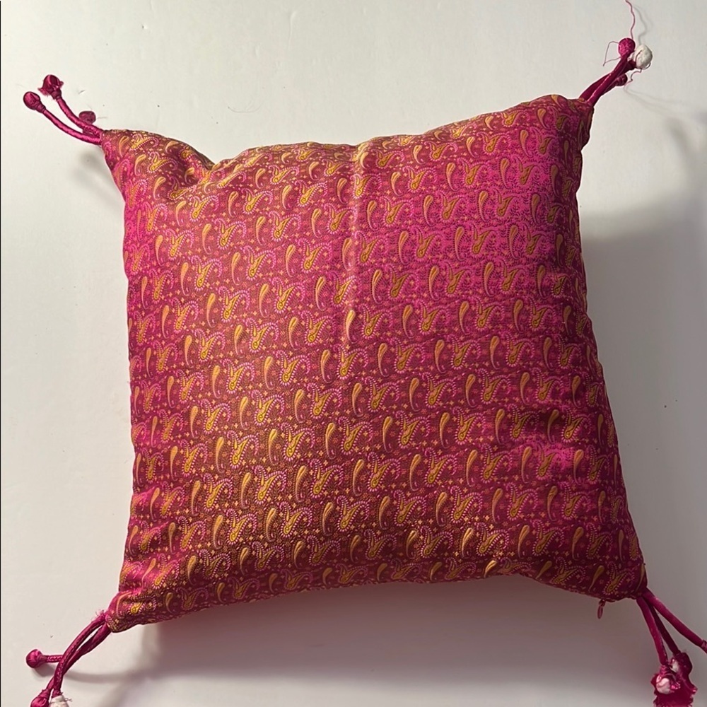 Vintage ABC Carpet & Home Pink and Gold Paisley Accent Pillow